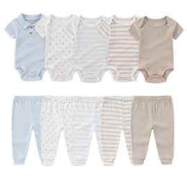Kiddiezoom Newborn Baby Layette Set 10-Piece with Bodysuits and Pants Set for Unisex Baby Gift Sets