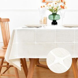 NEWISHER Farmhouse Embroidered Plaid Tablecloth Lattice Fabric Table Cloth Square Rustic Checkered Table Cover Dining Kitchen Home Decor Party 52 x 52 inch