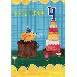 Designer Greetings Porcupine on Tree Stump Age 4 / 4th Birthday Card