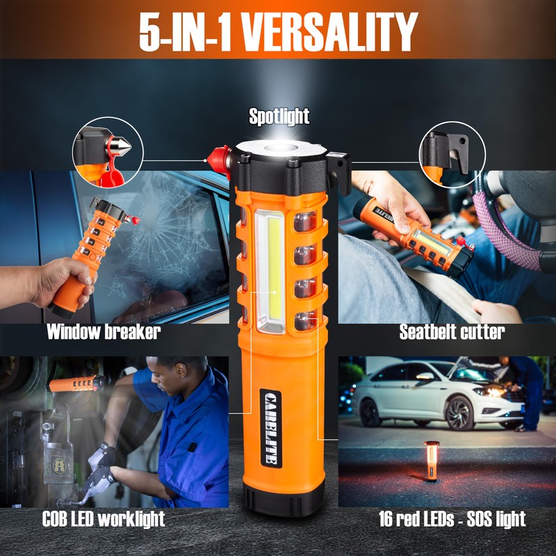 Emergency Car Flashlight with Seatbelt Cutter and Window Breaker, LED