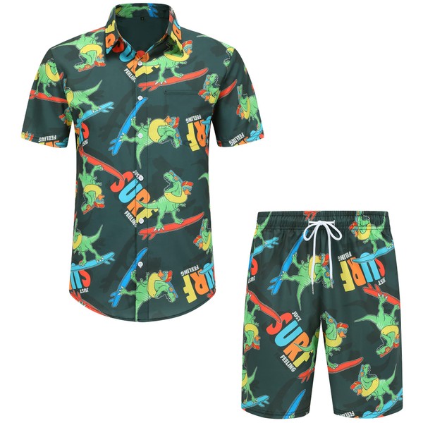 Pumwvls Men's Hawaiian Shirts and Shorts Set 2 Pieces Summer