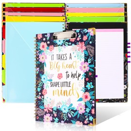 Glenmal Clipboard Folio with Refillable Lined Notepad for Letter (11 x 8.5), 5 Plastic Folder with 10 Pocket Hardcover Project Organizer with 72 Sticker Teacher Appreciation Gift