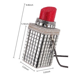 Sheiyeah Women Lipstick Shape Inlaid Rhinestone Crystal Glitter Evening Bags Purses Clutch Sparkly Banquet Handbag