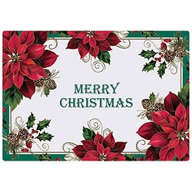 Merry Christmas Poinsettia Paper Placemats 9.75 x 14 (100), red,green