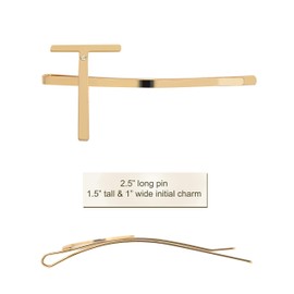 Spinningdaisy Initial Charm with Crystal Accent Hair Pin T Gold