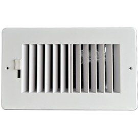 Two-way plastic side wall/ceiling register in white 8"w X 4"h for duct opening (outside dimension is 10"w X 6"h)