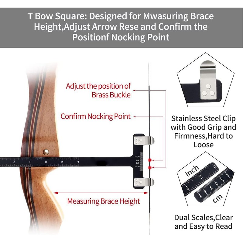 JINJUMEI T-Taped Bow Square Ruler, Bow String Nocking Points Pliers