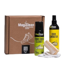 MAGICLEAN Canvas Cleaner & Odor Eliminator Sneaker Care Duo with Small Towel and Brush for Fabric Cleaner for Canvas, Tennis Shoes, Quick-Drying Formula, Stain Remover, Deodorizer, Shoe Care Kit