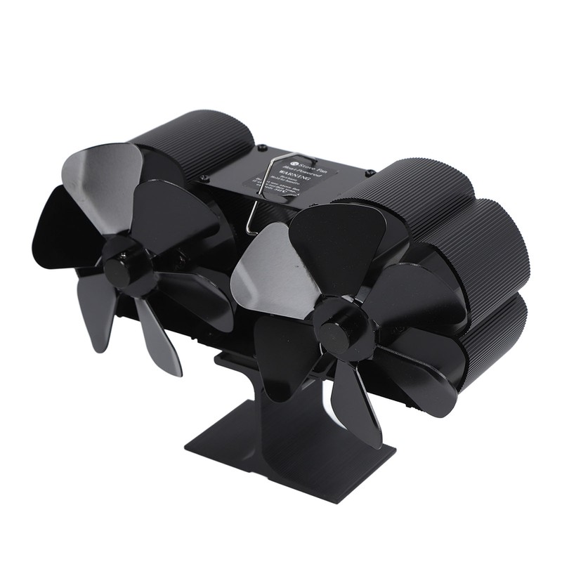 6 Blades Heat Powered Stove Fan Dual Head Fireplace Fan