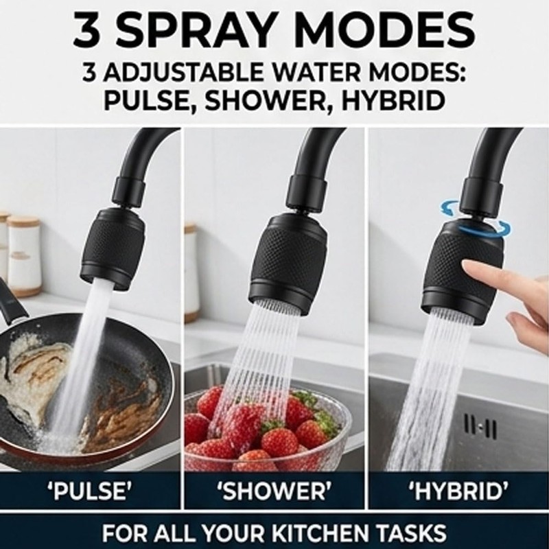 Splash Proof Booster Swivel Kitchen Filter Tap, Universal 360°Rotation Kitchen