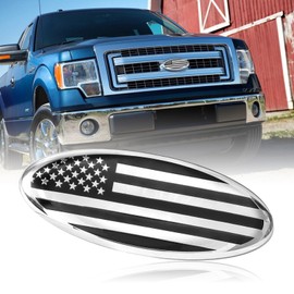 Front Grill Oval Emblem for Ford, 9 Inch American Flag Badge Compatible with Ford F150 F250 F350 11-14 Edge 11-16 Explorer (Silver)