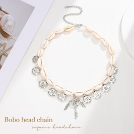 Fashey Headchain Shell Headpiece Star Pendant Hair Bands Prom Festival Forehead Chains Wedding Hair Accessories for Women and Girls