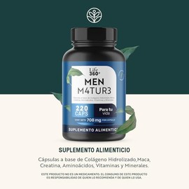 LIFE 360 Men M4TUR3  220 cpsulas  Cpsulas a base de colgeno hidrolizado, maca, creatina, aminocidos, vitaminas y minerales  Suplemento Alimenticio... 