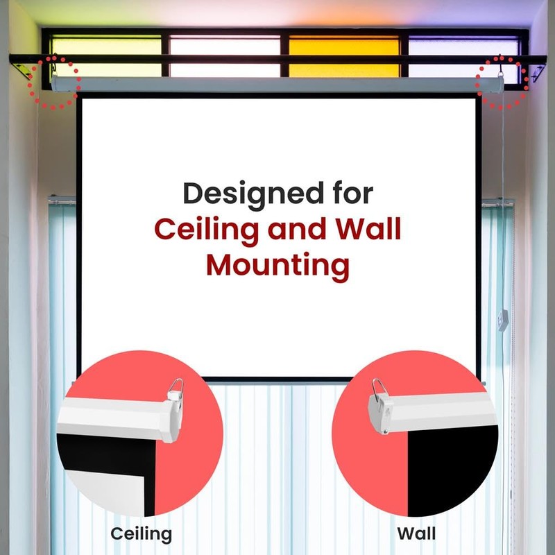 Pyle Manual Pull-Down Projector Screen - Universal 72-inch Roll-Down Retractable