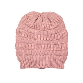 RJAY Winter Fleece Lined Soft Warm Cable Knitted Beanie Hat for Women & Men (Pink)