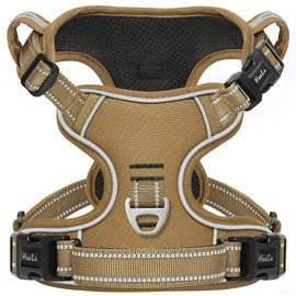 HEELE Dog Harness, Dog Harness for Small Dogs, Release on Neck, Front Back Clips, Dog Harness, Adjustable, Reflective, Anti-Pull Dog Harness with Padded Handle, Khaki, XS