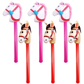 6 Pieces Horse Head Inflatable Sticks Include 3 Pink Inflatable Horse Stick Balloons and 3 Red Inflatable Horse Stick Balloons for Birthday Christmas Theme Parties Home Decoration(2 Style)
