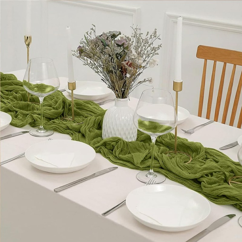 Cheesecloth Table Runner Spring Sheer Crinkled Green Gauze Table Runners