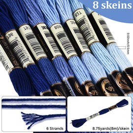 70 Yards 8 Skeins Gradient 6 Strands Blue Embroidery Thread Variegated Friendship Bracelet Floss Cross Stitch String Polyester Threads Bulk Set for Hand Sewing Making Needlecraft DIY Supply