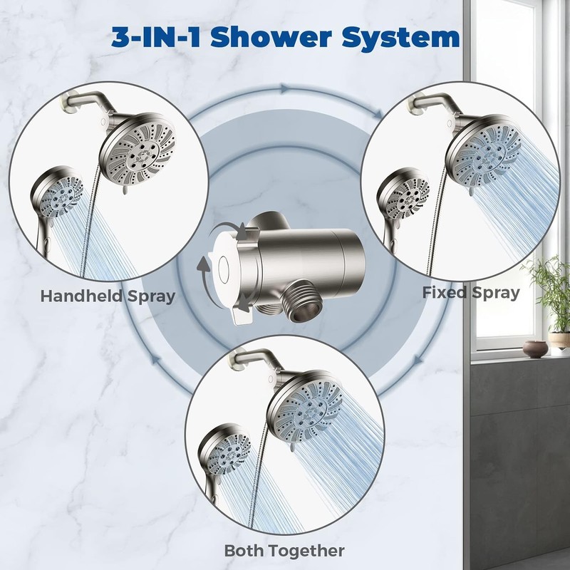 Watersong Shower Heads with Handheld Spray Combo 6-Setting Showerhead with