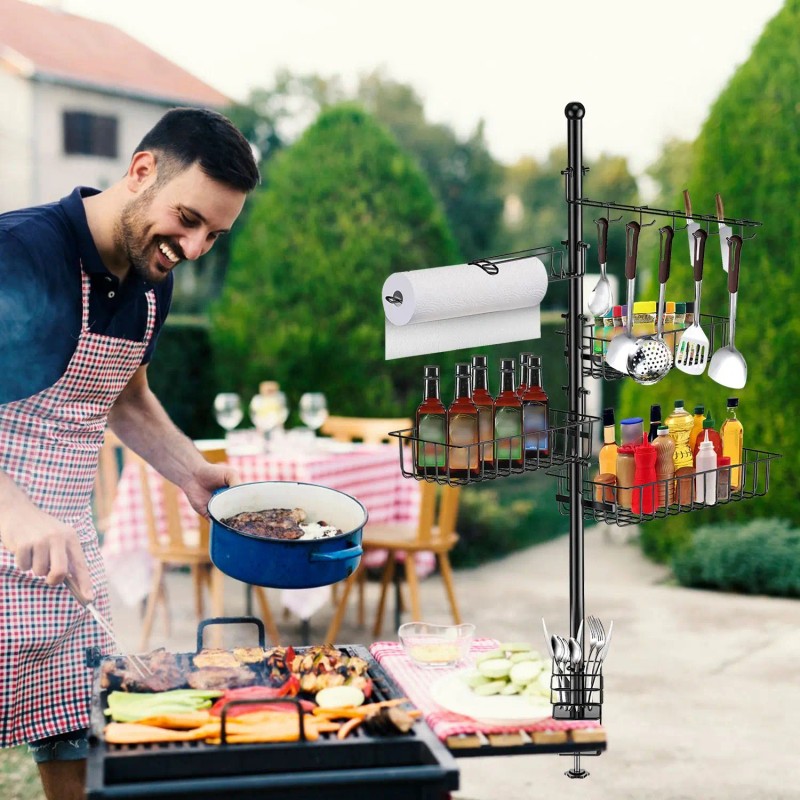 Vertical Standing Griddle Caddy Grill Utensil Holder with Paper Towel
