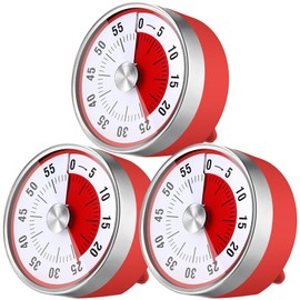 Blosssound 3 Pcs 60 Minute Visual Timers 3 Inch Mechanical Countdown Timers with Magnetic Backing, Foldable Legs, Hanging Hole, Magnetic Timers for Cooking, Classroom Whiteboard, Autism (Red)