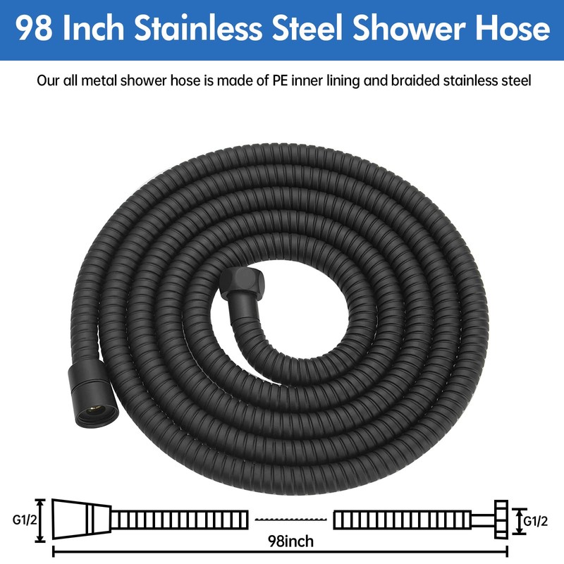 RUMOSE 98-inch Extra Long Flexible Matte Black Shower Head Extension