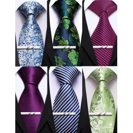 Barry.Wang Mens 6 PCS Ties Silk Striped Paisley Check Floral Necktie Silky Woven Wedding Business Party Ties 3.34"
