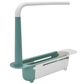 Telescopic Sink Storage Rack Rag Rack Shelf Dishwashing Drain Basket Hook Organizer Large Capacity Kitchen Under Sink Organizers (Green)