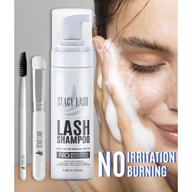 STACY LASH Eyelash Extension Shampoo & Brush / 3.38 fl.oz / 100ml / Eyelid Foaming Cleanser/Wash for Extensions & Natural Lashes/Safe Makeup Remover/Supplies for Professional & Self Use