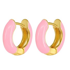 Aroncnet Gold Plated Enamel Earrings: 925 Sterling Silver Hypoallergenic Chunky Thick Hoops Gold Women's Earrings Delicate College Style Multicolor (Pink)