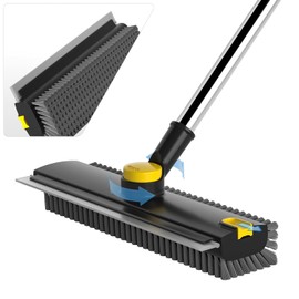 Scrub Brush with Long Handle, Floor Scrub Brush Squeegee Broom for Cleaning, 3 in 1 Shower Scrubber Floor Broom Squeegee for Concrete Tile Wall Deck Patio Special Black