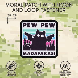 SHEVRONS PEW PEW Madafakas Tactical Funny Morale Patch for Hats, Vests, Jeans, Backpacks, All Clothes, and Gear - Highly Durable and Incredibly Resistant to Fading and Tearing -Violet- 2.83 x 2.83 in