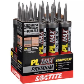 Loctite PL Premium Max Construction Adhesive, Versatile Construction Glue for Wood, Concrete, Stone & More - 9 fl oz Cartridge, Pack of 12