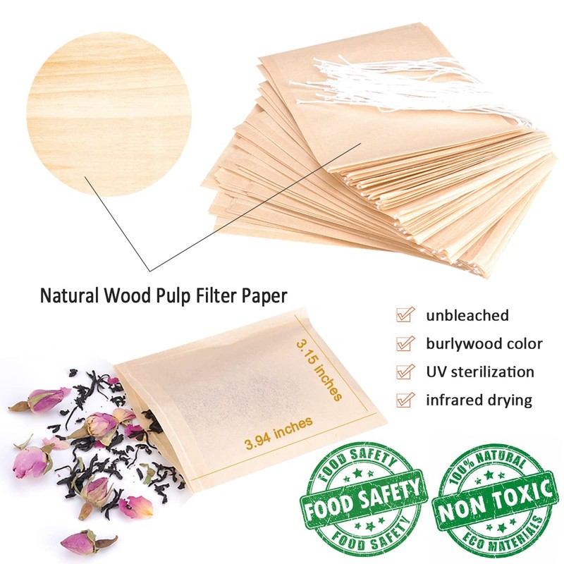 300PCS Disposable Tea Filter Bags with Drawstring | 100% Natural
