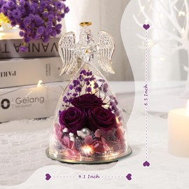 ANWEAO Mothers Day Flower Gifts for Mom,Angel Rose Gifts for Women,Glass Angel Figurine with Preserved Three Purple Roses,Forever Flowers Mothers Day Birthday Gifts for Women Mom Grandma Wife Her