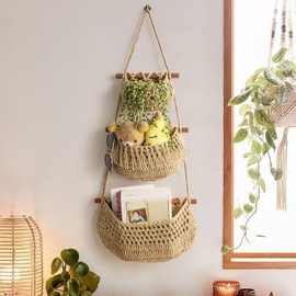 MeYuxg Wall Hanging Storage Baskets-Cotton Rope Storage Basket Boho Wall Hanging Decor- Back of Door Hanging Storage Organiser For Space Storage in Kitchen, Living room and Bedroom