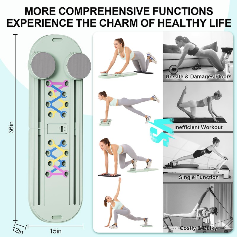 PRUINKLE Pilates Reformer Set - Foldable Sliding Reformer, Pilates Board