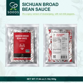 Soeos Sichuan Broad Bean Sauce, 17.6 Ounce (1.1 lb) 500g, Pixian Doubanjiang Chili Paste, Hong You Dou Ban with Red Chili Oil, Soybean Paste, Pixian Boad Bean Paste
