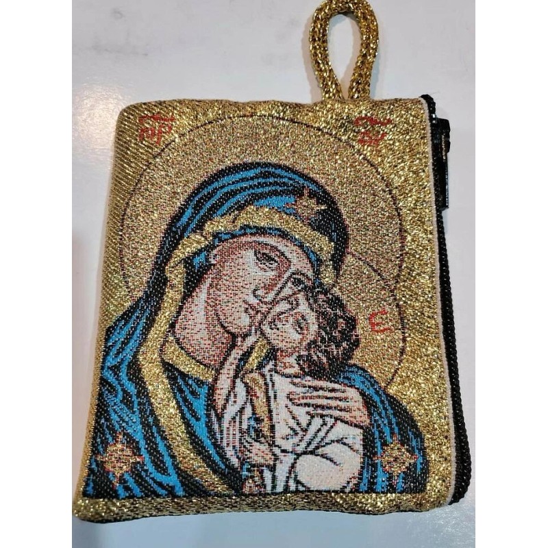 Madonna and Child Full Color Zipper Rosary Pouch with Gold