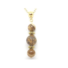Chic and classic style golden stainless steel necklace with brown jasper pendant