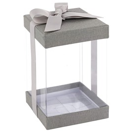 Hammont Clear Plastic Gift Boxes (6 Pack) Bakery Boxes with Base, Lid & Ribbon | For Cakes, Pastries, Cookies, Cupcakes & Party Favors (Gray, 8x 4x 4”)