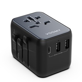 Voomy Travel Adapter Worldwide, Universal Travel Plug with 1 USB-C, 2 USB-A, Socket Adapter Europe UK Mexico Australia Japan Thailand, Travel Adapter USA, Travel Plug Adapter Worldwide, Travel Adapter