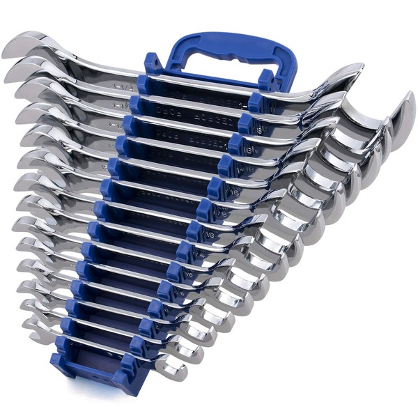 14-Piece Premium Angle Head Open End Wrench Set, Chrome Vanadium
