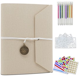 Scrapbook Photo Album Kit, 5 x 8 Inch 104 Page Vintage Scrapbook, 32 Self Adhesive Pages Plus 72 Kraft Pages with Scrapbook Supplies for Wedding Travel Adventure Journal Anniversary (Beige)