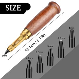 TLKKUE TLKKUE Adjustable Leather Hole Punching Tool Automatic Puncher with Wooden Handle Hollow Hole Punch with 6 Tips Size (1.5mm/2mm/2.5mm/3mm/3.5mm/4mm) for Leather Belt, Bag, Wristband