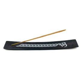 Incense Holder with Om Symbol - Black Wooden Tray with Painted White Om Design - for Incense Sticks, Meditation Accessories, Room Decor - 10 Inches