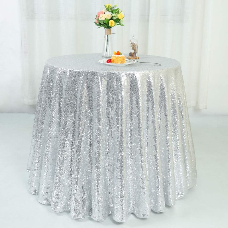 YZEO Silver Round Sequin Tablecloth - 50inch Sequin Table Linen
