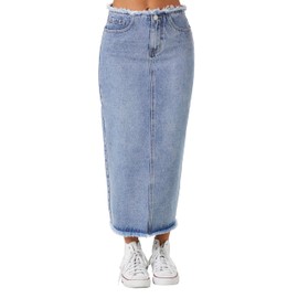 Forever 21 Women's Frayed Denim Maxi Skirt