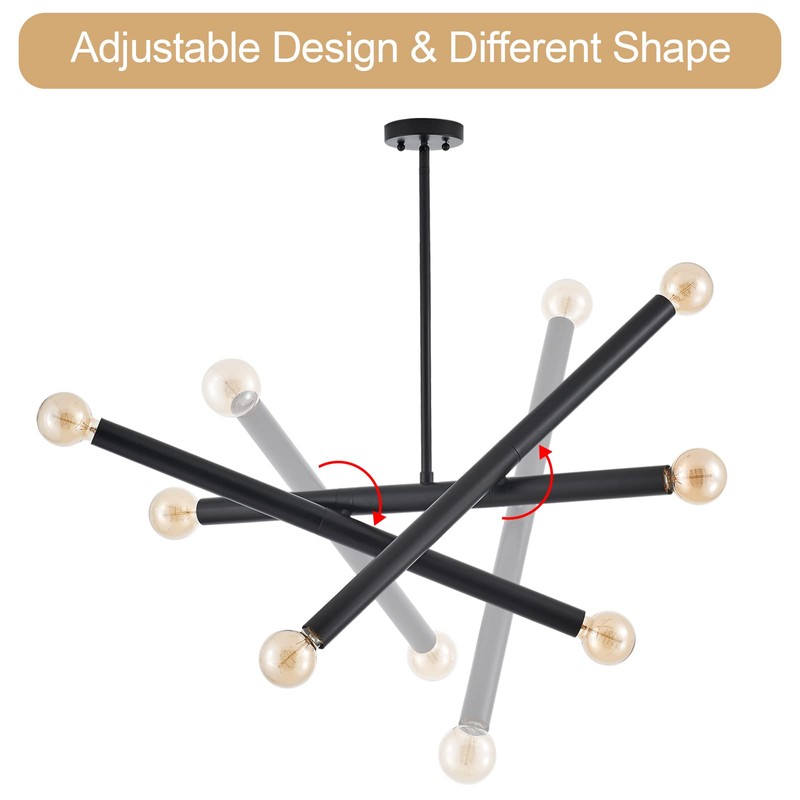 VANZARLA Black Sputnik Chandelier for Dining Room, Modern Pendant Light